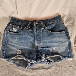 Levi's Blue Jean Shorts Distressed Frayed Hem